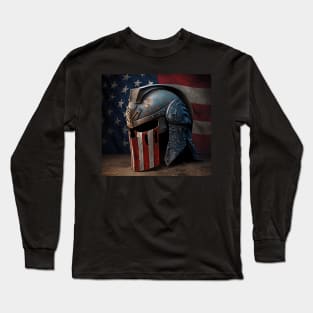 Traditional Spartan Helm American Flag Art Long Sleeve T-Shirt